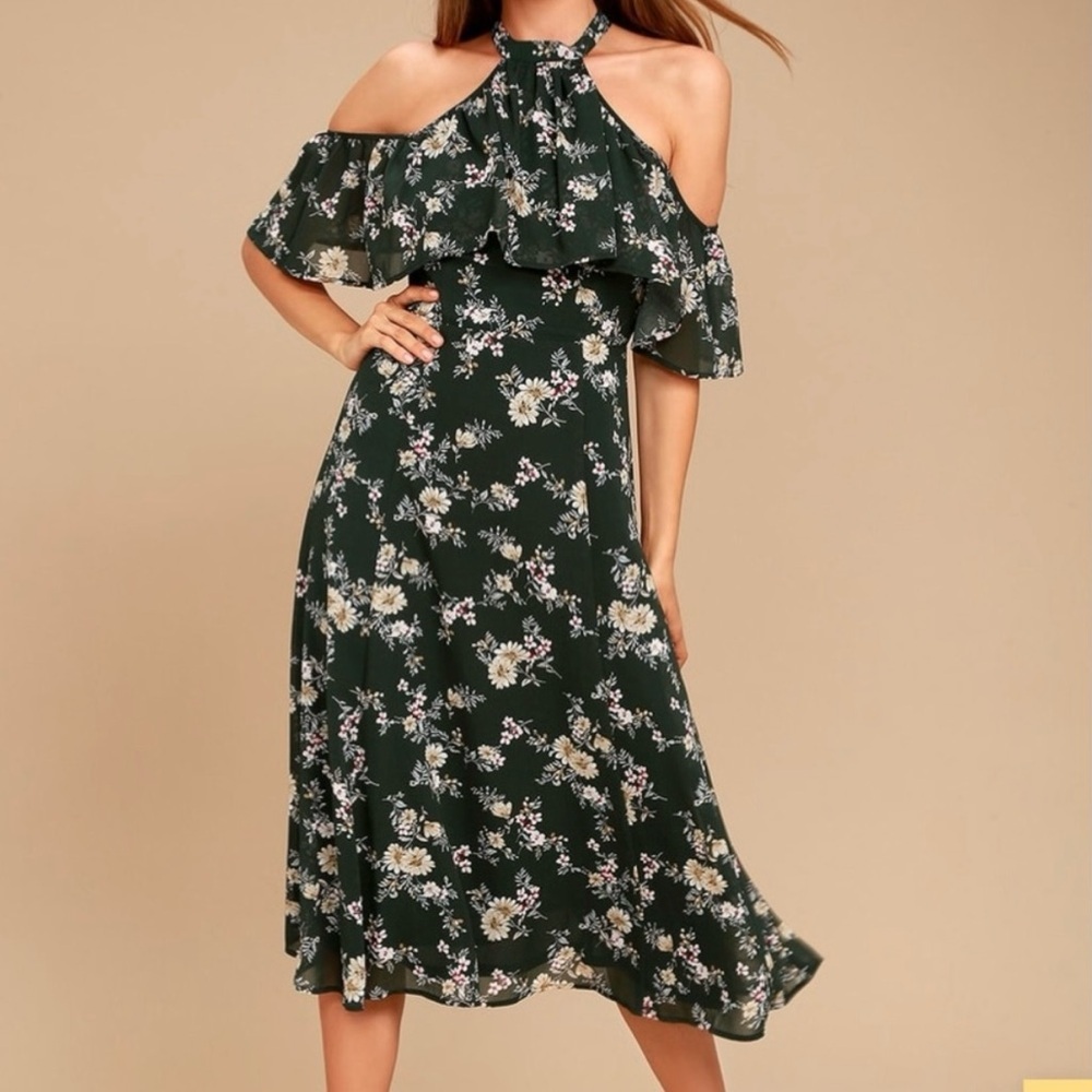 Re-Named Green Floral Midi Summer Dress Small